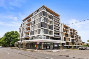 Modern apartment building exterior with balconies and contemporary facade at b604/1 Ashton St, Rockdale NSW 2216